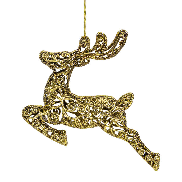 7" Gold Filigree Style Leaping Reindeer Christmas Ornament