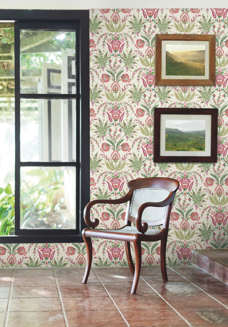 Seaside Jacobean Green & Red Wallpaper image number 1