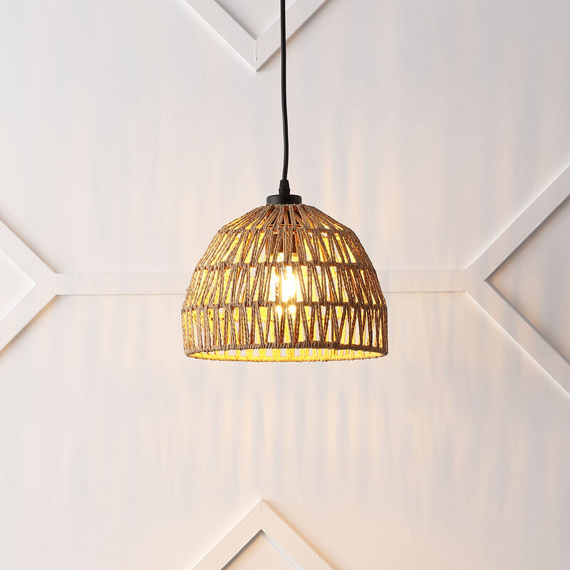 Campana Bohemian Modern Woven Rattaniron LED Pendant