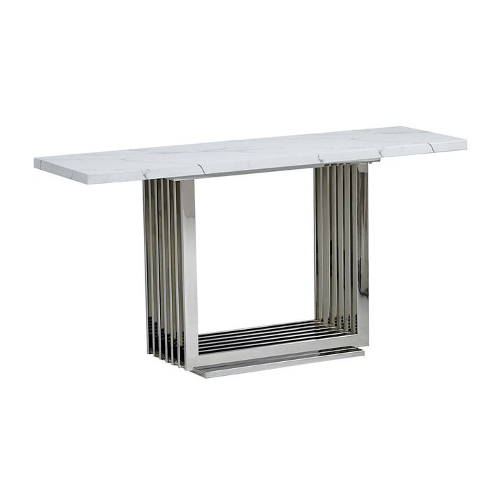 Best Quality Furniture White marble top console table with a silver color stainless steel base