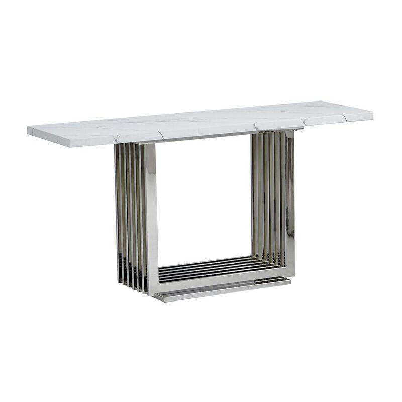 Best Quality Furniture White marble top console table with a silver color stainless steel base