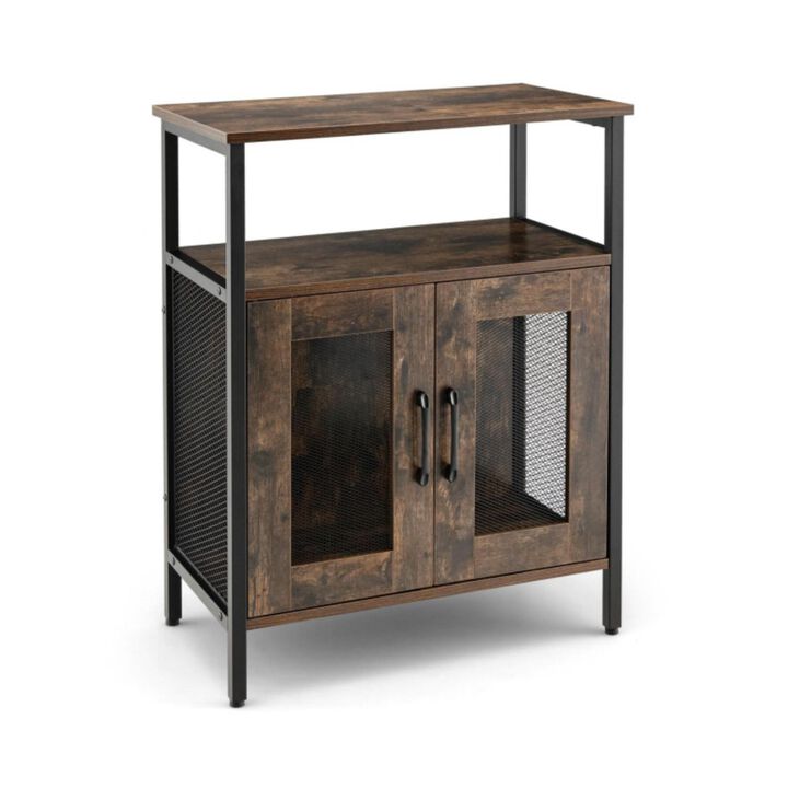 Hivvago Industrial Sideboard Buffet Cabinet with Removable Wine Rack-Rustic Brown