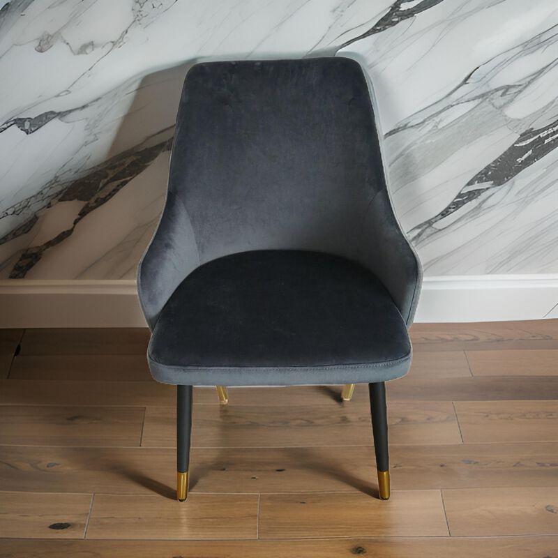 Zini 25 Inch Cushioned Dining Chair, Set of 2, Gray, Black, Gold Metal - Benzara