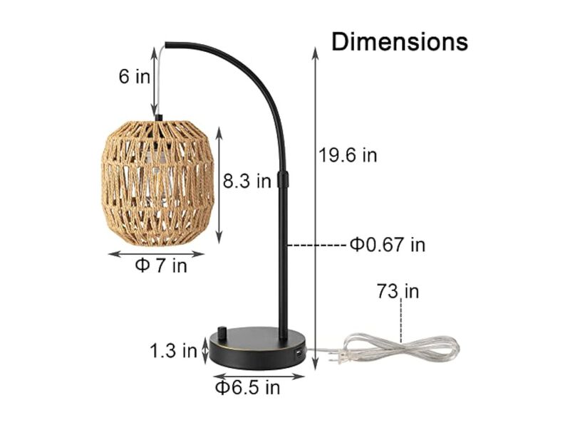USB Port Boho Metal Rattan Bedside Lamp For Bedroom Office Nightstand image number 2
