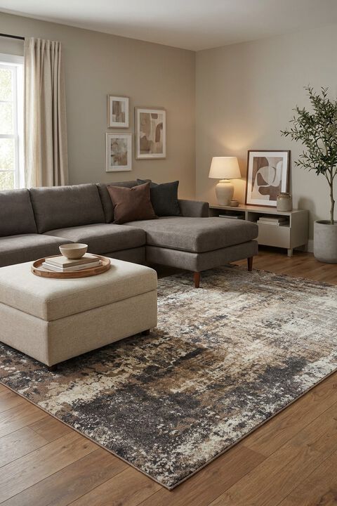 Theory THY-04 Taupe/Grey 5'3" x 7'8" Rug