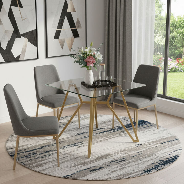 HomeRoots 35" Clear and Gold Glass and Steel Square Dining Table