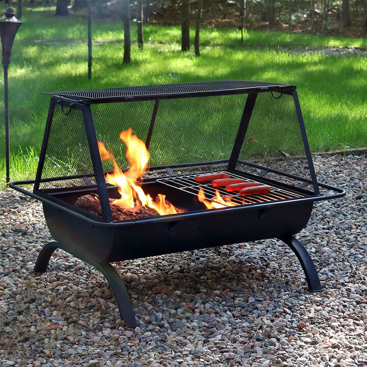 Sunnydaze 36 in Northland Grill Steel Fire Pit with Grate, Poker, and Cover