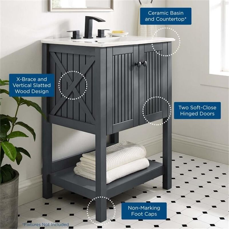 Modway Steam Bathroom Vanity Cabinet, 24" with White Sink, Gray image number 8