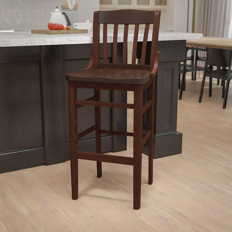 Flash Furniture HERCULES Series School House Back Walnut Wood Restaurant Barstool