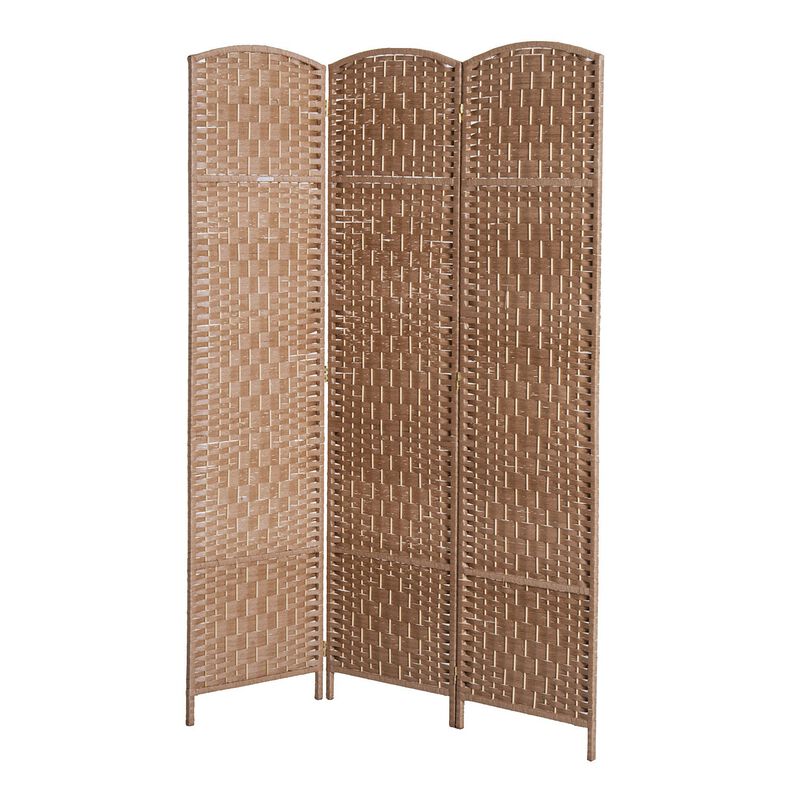 6' Tall Wicker Weave 3 Panel Room Divider Wall Divider, Natural Wood