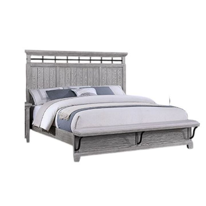 Bix King Size Bed w Upholstered Footboard, Light Gray Wood Grain
