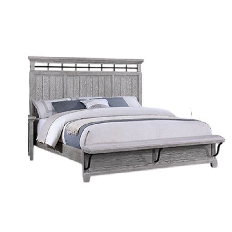 Bix King Size Bed w Upholstered Footboard, Light Gray Wood Grain