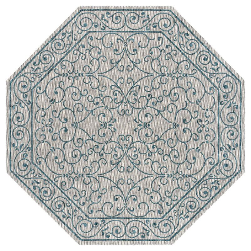 Charleston Vintage Filigree Textured Weave Octagon Indoor/Outdoor Area Rug