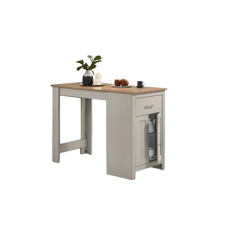 Alonzo Light Gray Small Space Counter Height Dining Table with Cabinet and Drawer Storage