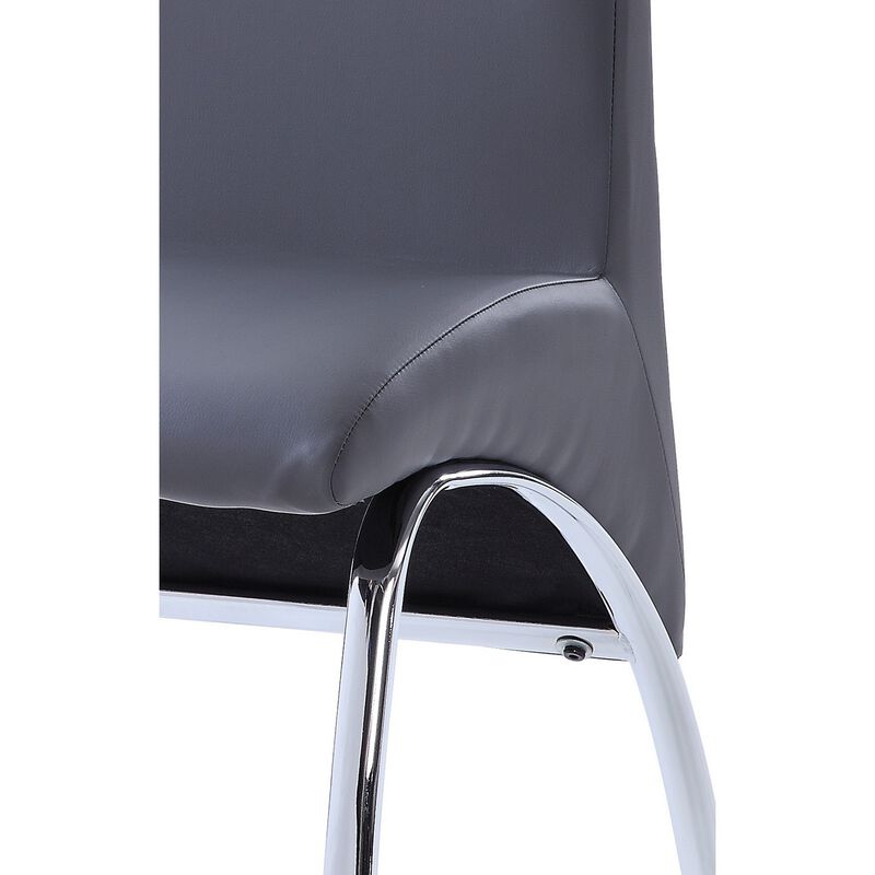 Leatherette Dining Chair with Metal Legs, Set of 2, Gray and Chrome-Benzara image number 3