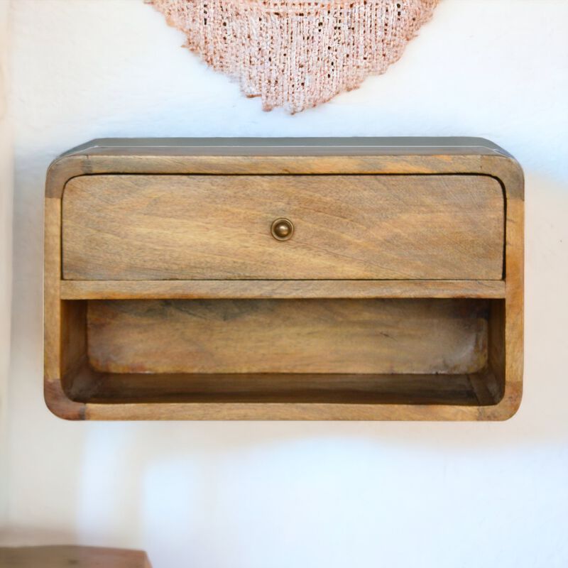 Floating Curve Open Slot 1 Drawer Solid Wood NightStand