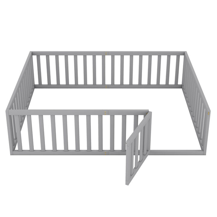 GOODSILO Kids Floor Bed Frame with Safety Door and Fence for Creative Play Space and Cozy Sleeping Area