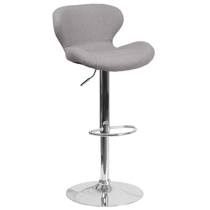 Flash Furniture Contemporary Gray Fabric Adjustable Height Barstool with Curved Back and Chrome Base