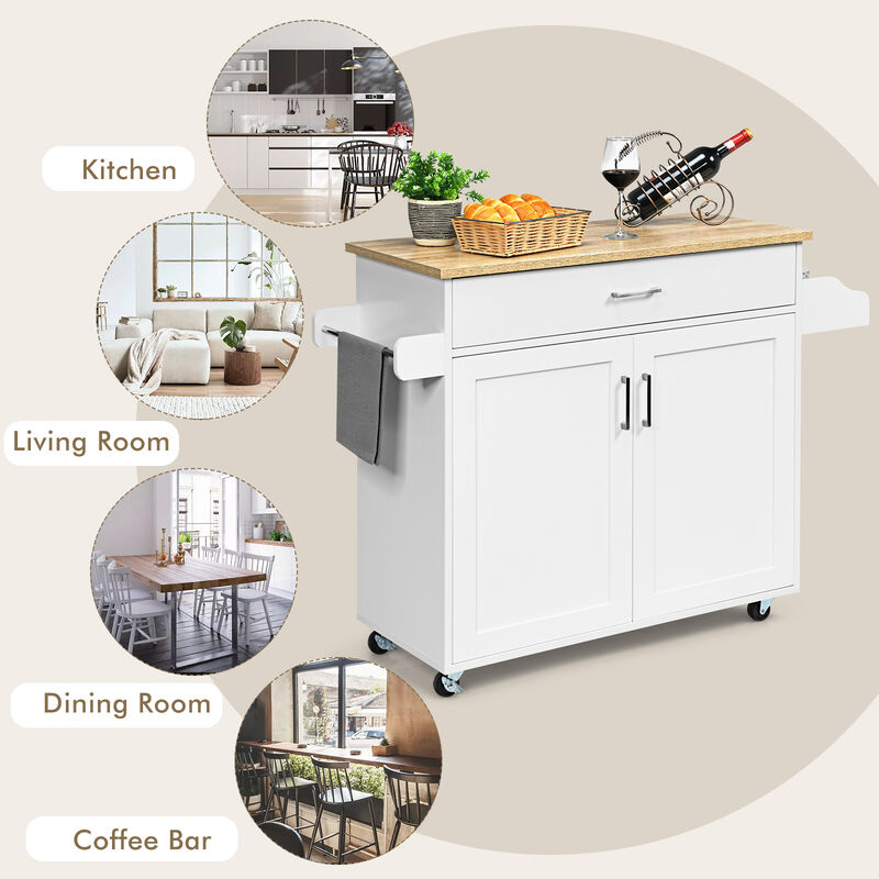 Rolling Kitchen Island Cart with Towel and Spice Rack