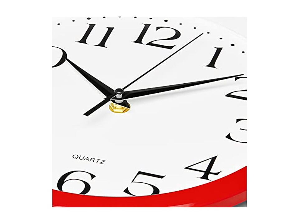 Red Wall Clock 12 Inch Silent Non Ticking Easy Read Battery Operated Home Decor