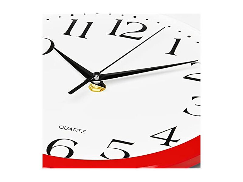 Red Wall Clock 12 Inch Silent Non Ticking Easy Read Battery Operated Home Decor image number 1