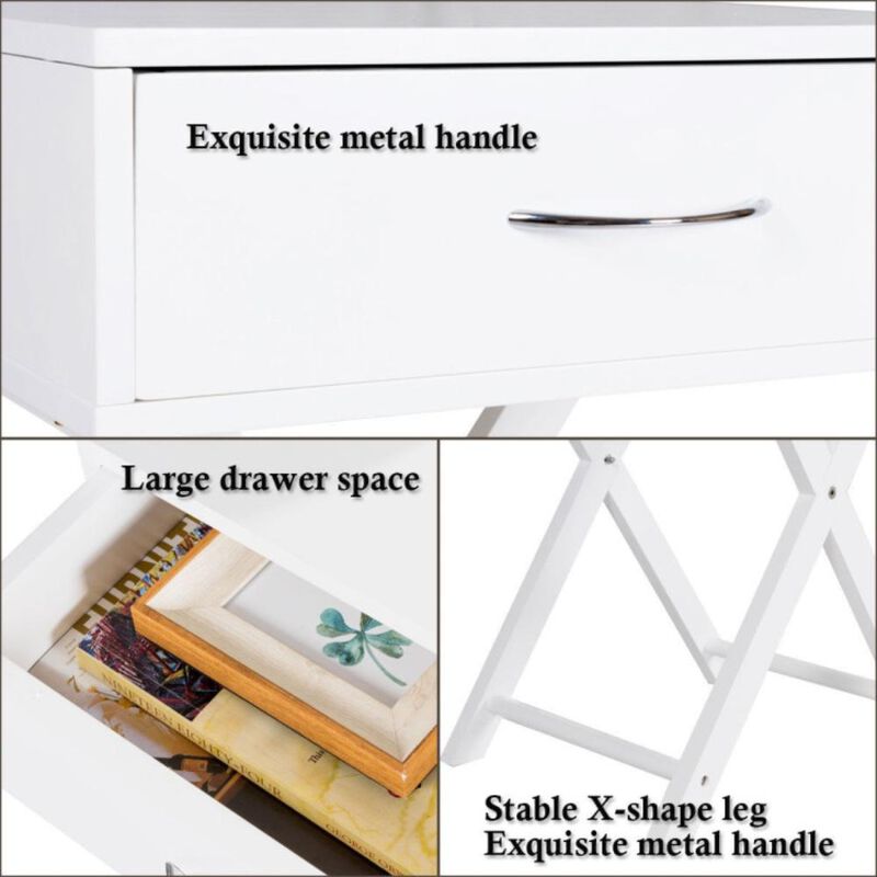 Hivvago Design Sofa Side Table with X-Shape Drawer for Living Room Bedroom