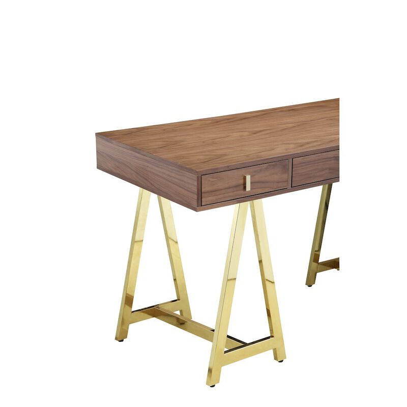 Pangea Home Gold Riley Desk Walnut