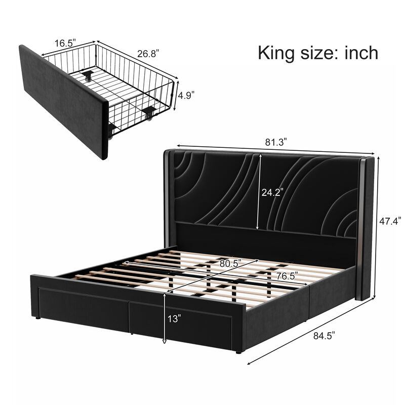 Merax Modern Upholstered LED Bed Frame with Storage Drawers