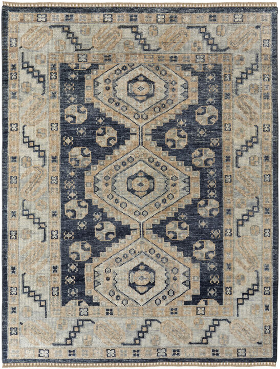 HomeRoots Wool Geometric Hand Knotted Area Rug With Fringe