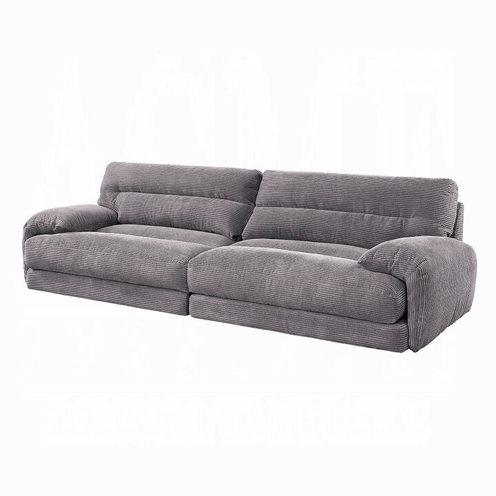 Enzo Loveseat, Rolled Cushioned Armrests, Modern Gray Corduroy Fabric - Benzara - Benzara