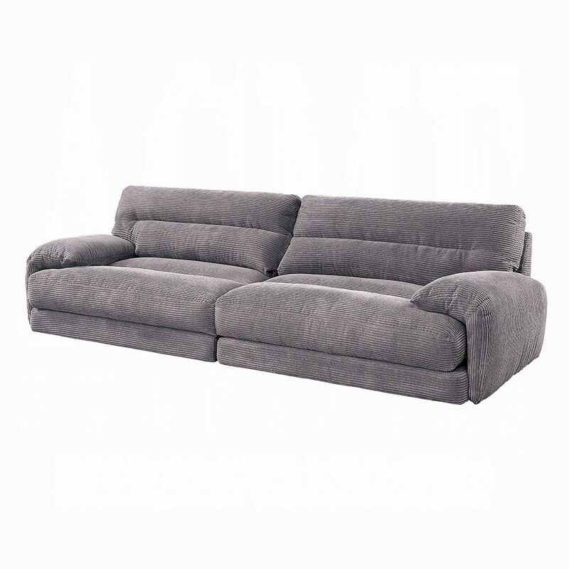 Enzo Loveseat, Rolled Cushioned Armrests, Modern Gray Corduroy Fabric - Benzara - Benzara