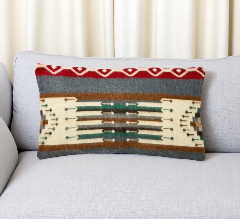 HomeRoots 20" Blue And Ivory Lumbar Southwestern Throw Pillow Cover