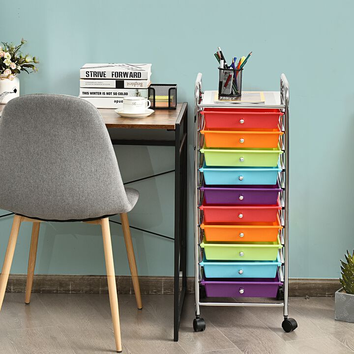 Rolling Storage Cart with 10 Drawers and 4 Universal Casters for Home Office