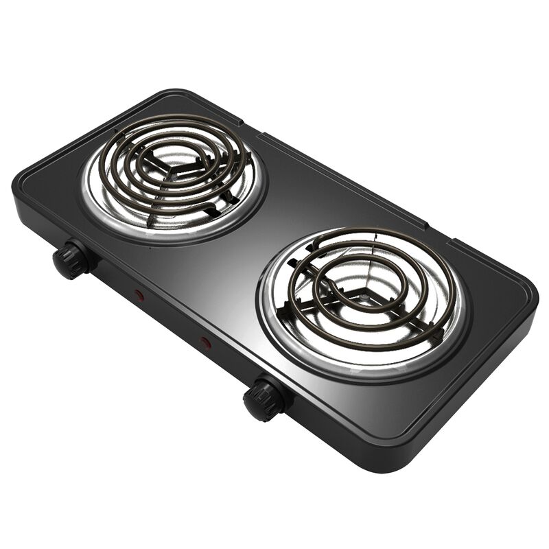 MegaChef Electric Easily Portable Ultra Lightweight Dual Coil Burner Cooktop Buffet Range in Matte Black
