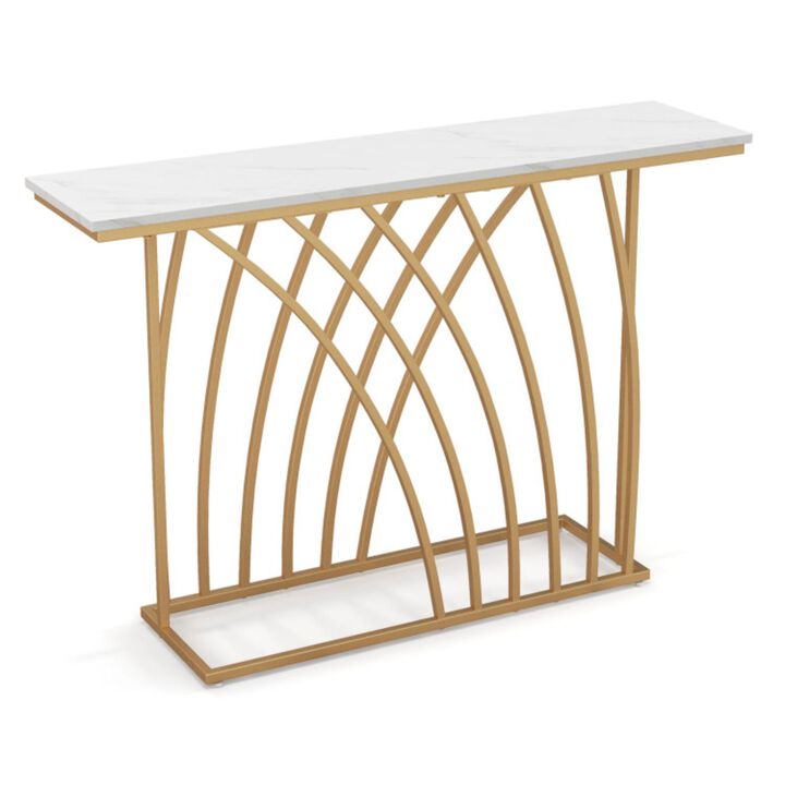 Hivvago 48" Gold Console Table with White Faux Marble Tabletop-White