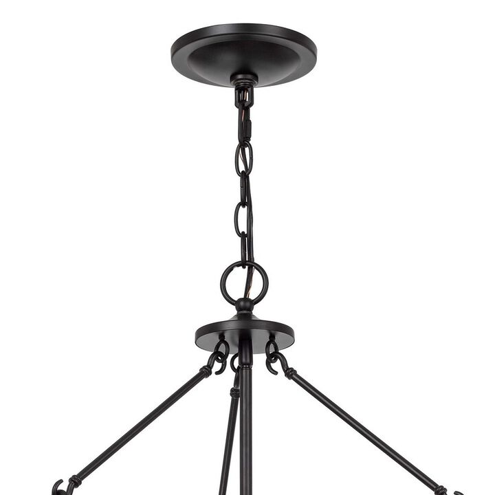 Chandelier with Metal Bird Cage Pendulum Design, Black - Benzara