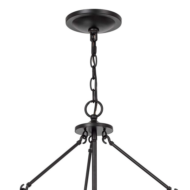 Chandelier with Metal Bird Cage Pendulum Design, Black - Benzara image number 1