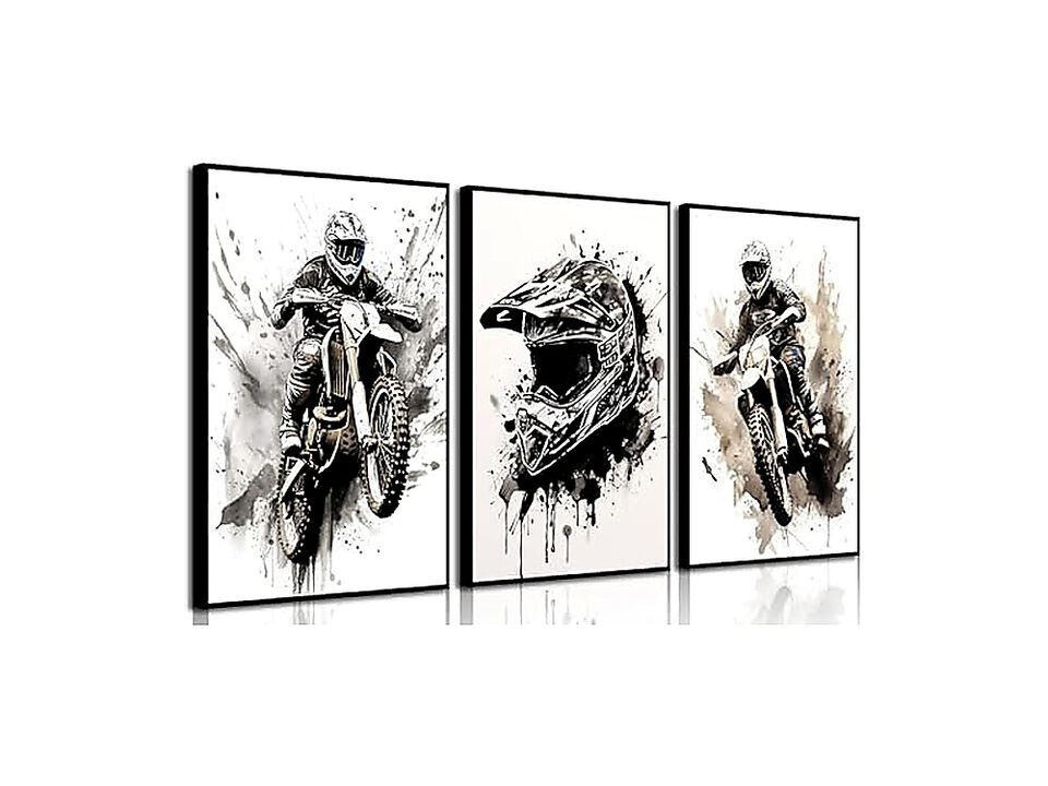 Motorbike Trendy Wall Art Black White Motorcycle Canvas Poster Cool Racer Sports