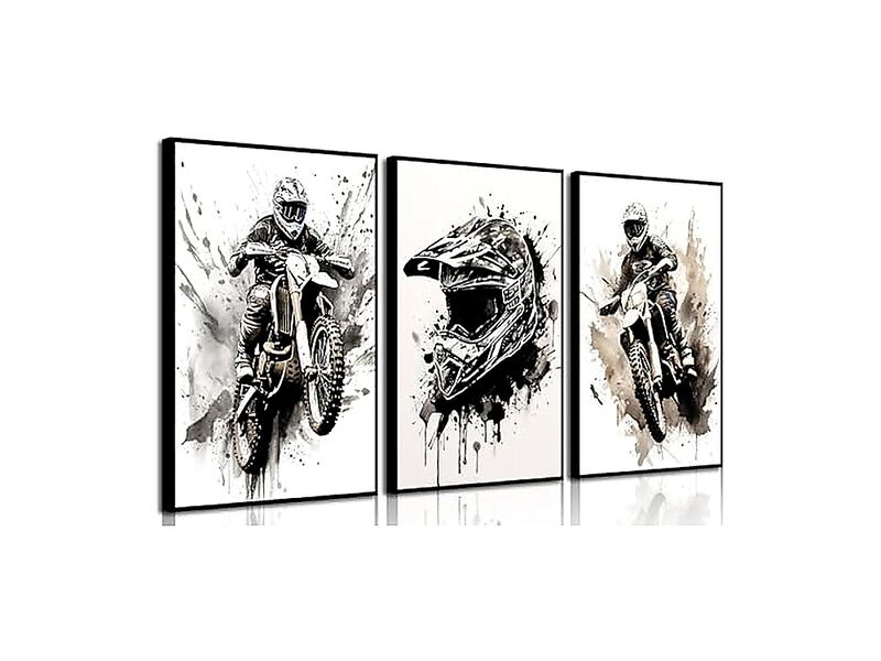 Motorbike Trendy Wall Art Black White Motorcycle Canvas Poster Cool Racer Sports image number 0