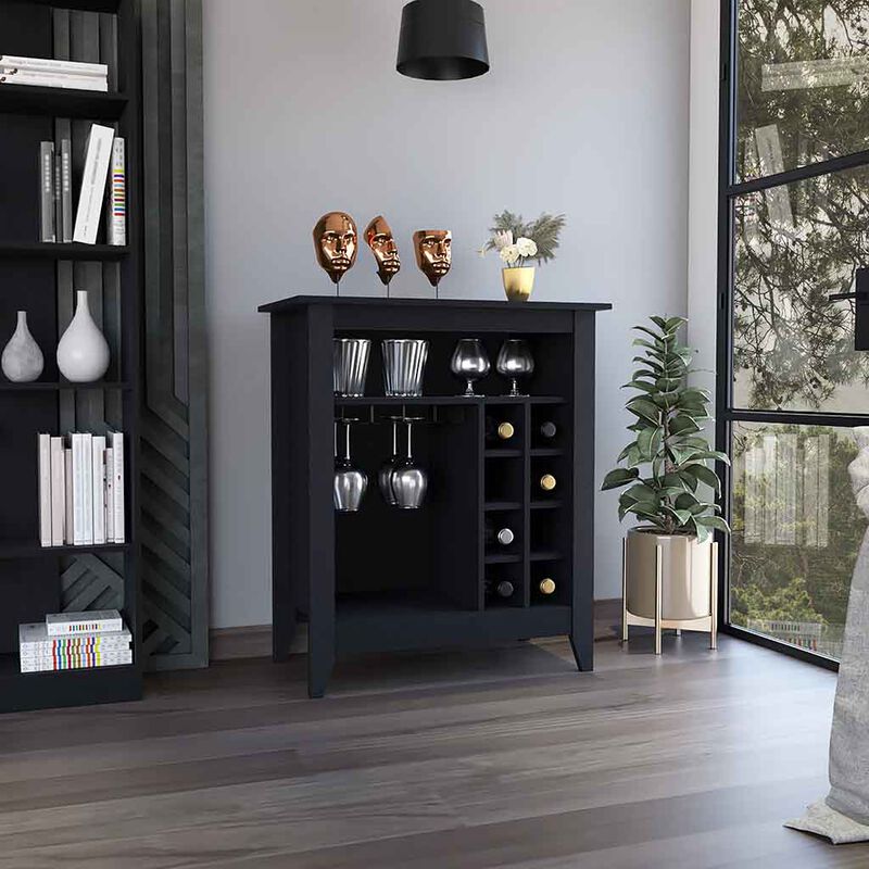 DEPOT E-SHOP Mojito Bar Cabinet, Six Built-in Wine Rack, One Open Drawer, One Open Shelf, Black