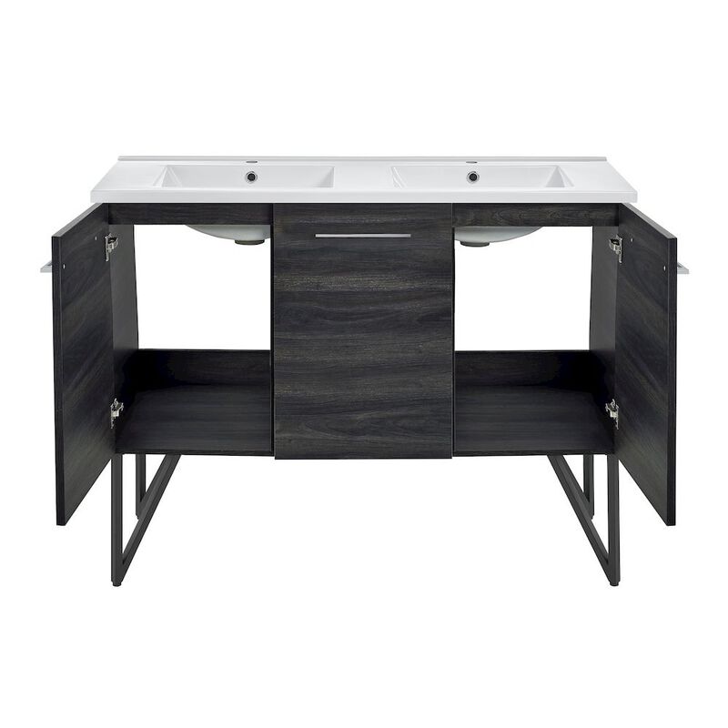 48 in. Black Walnut, Double Basin Bathroom Vanity with Ceramic Sink Top image number 4