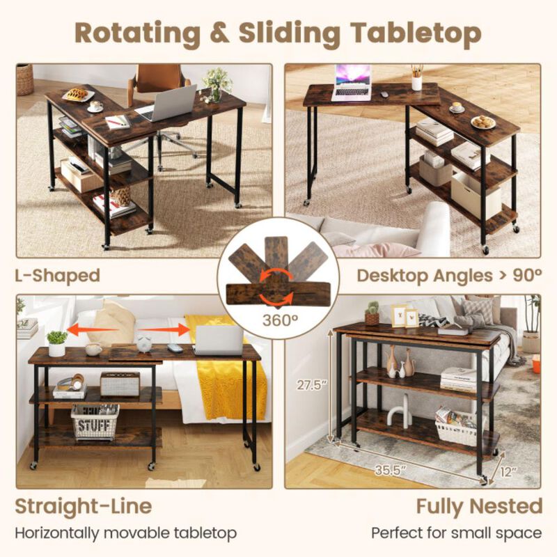 Hivvago 360&deg; Free Rotating Sofa Side Table with Swivel and Sliding Tabletop