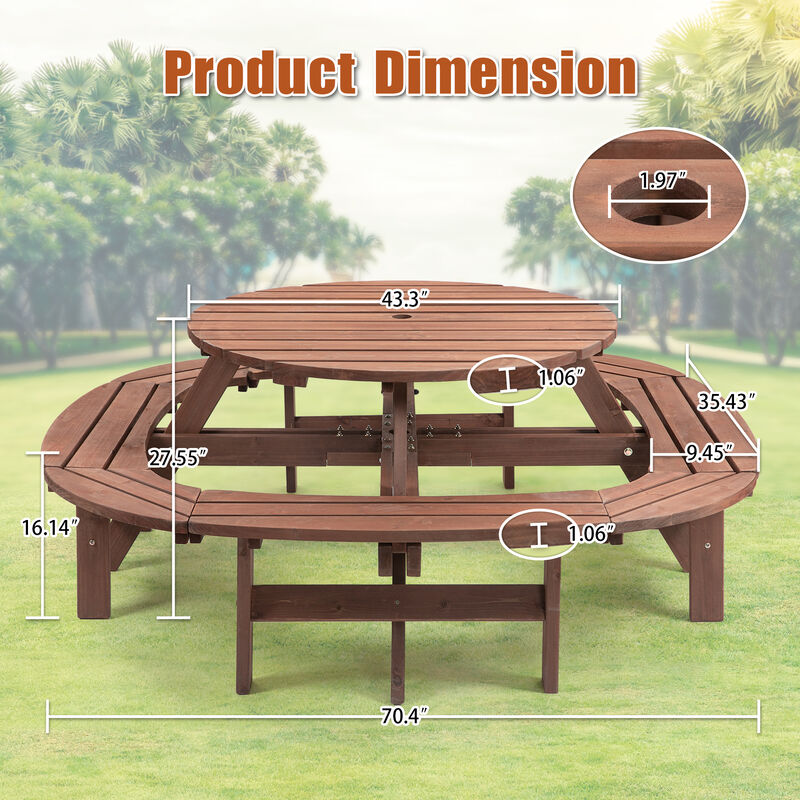 TATEUS 10-12-person Round Outdoor Wooden Picnic Table image number 3