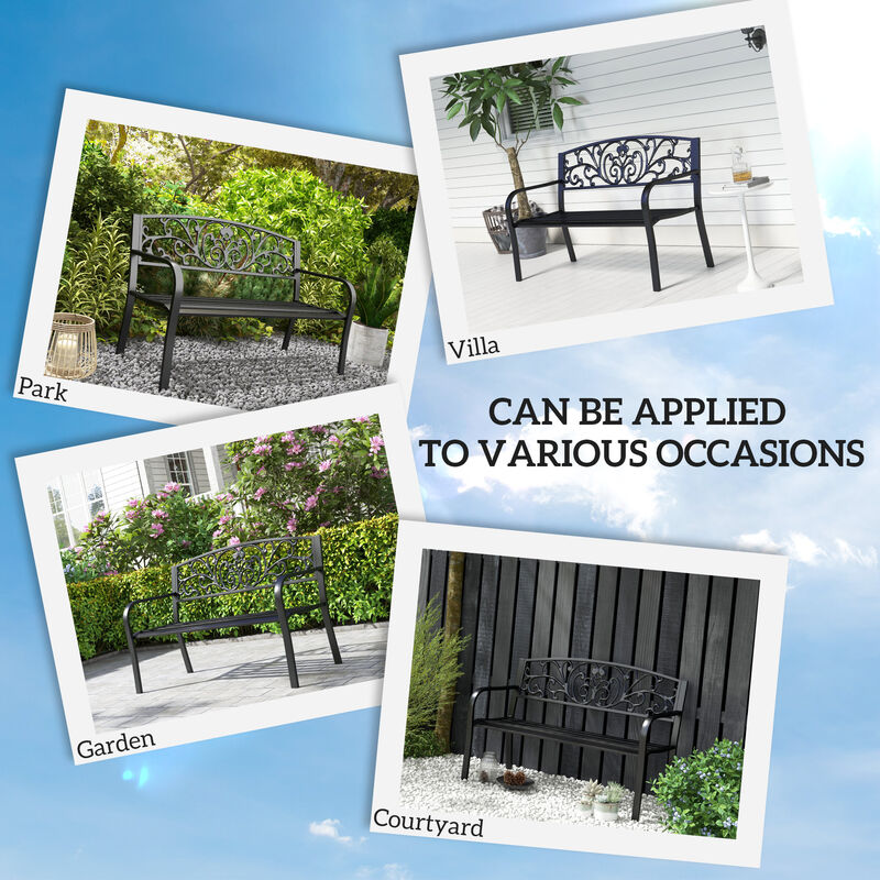 Hivvago 50" Outdoor Bench with Floral Backrest and Slatted Seat image number 5