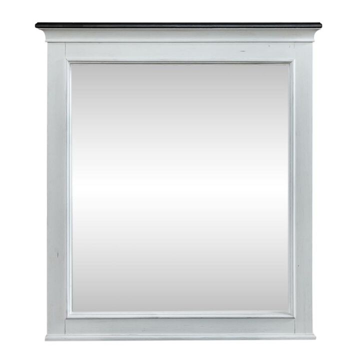 Liberty Furniture Allyson Park Crown Mirror in Wirebrushed White w/ Charcoal Top