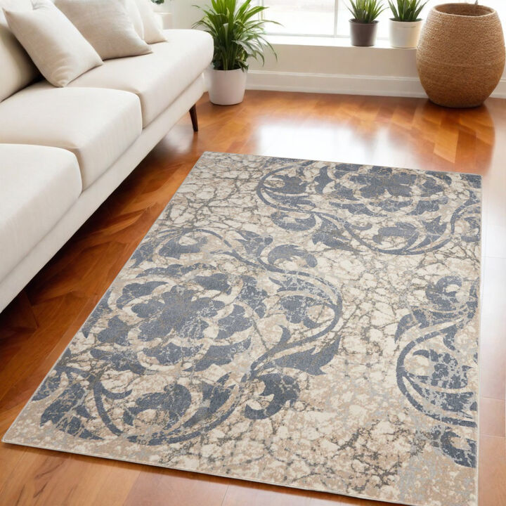 HomeRoots Floral Distressed Non Skid Area Rug