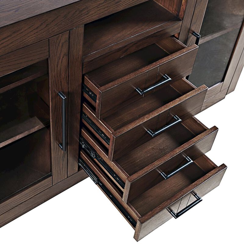 Jofran 50 Contemporary Media Console with Tempered Glass Doors, Drawers and Shelves