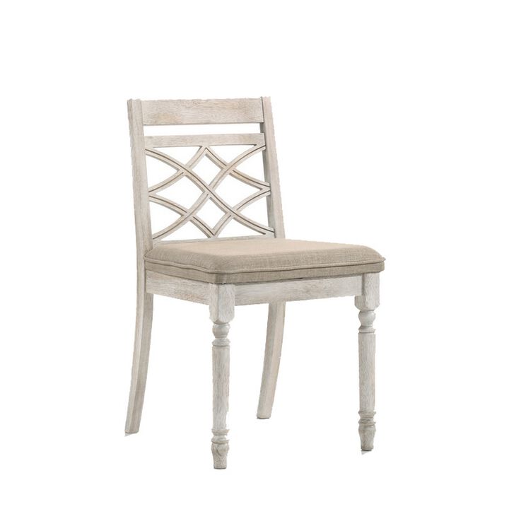 19 Inch Dining Chairs, Cross Back Design with Padded Seats, Set of 2, White-Benzara
