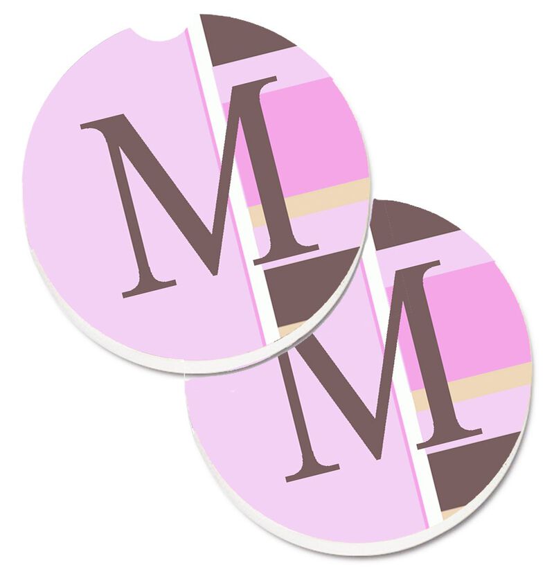 Caroline's Treasures Letter M Initial Monogram - Pink Stripes Set of 2 Cup Holder Car Coasters CJ1005-MCARC, 2.56, Multicolor