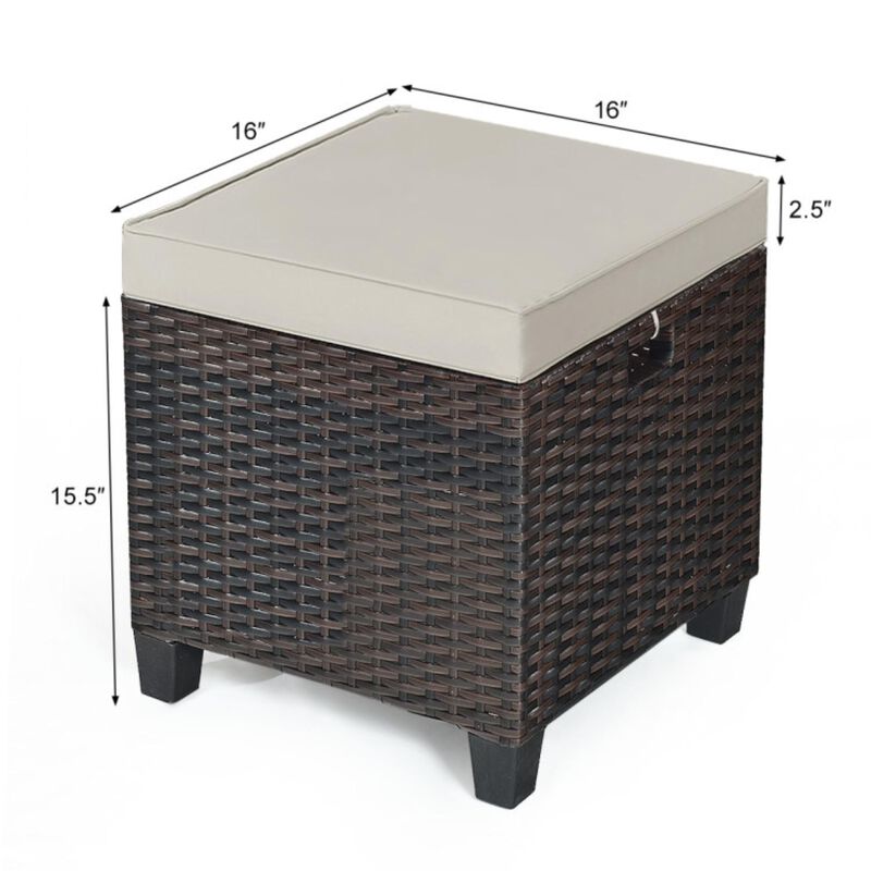 Hivvago 2 Pieces Patio Rattan Ottoman Set with Removable Cushions